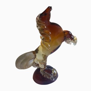 Escultura de caballo de cristal de Murano en ámbar y transparente con pan de oro de Archimede Seguso para Seguso Vetri d'Arte, años 40