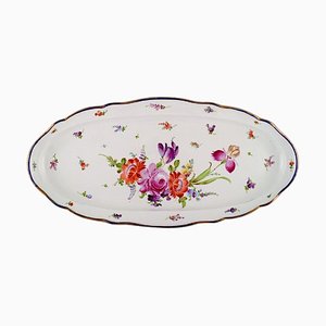 Large Antique Meissen Serving Dish in Hand-Painted Porcelain with Floral Motifs