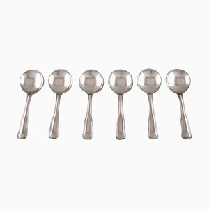 Cucharas de caldo danesas antiguas de plata esterlina de Georg Jensen, años 40. Juego de 6