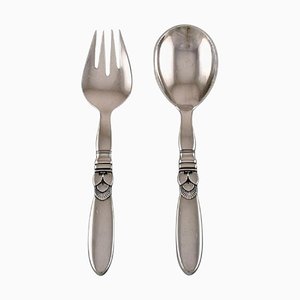 Georg Jensen Kaktus Salatbesteck aus Sterlingsilber, 1940er, 2er Set