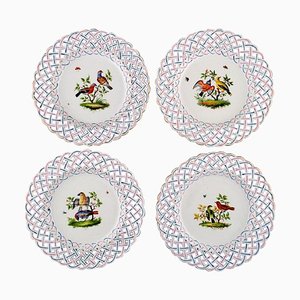 Assiettes Anissen Antiques avec Motifs Oiseaux Peints à la Main, Set de 4