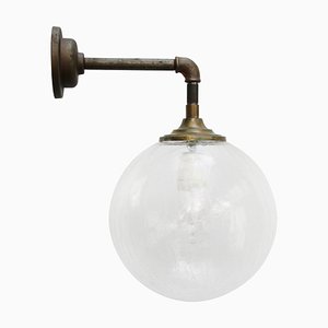 Vintage Industrial Brass, Cast Iron, and Clear Glass Sconce