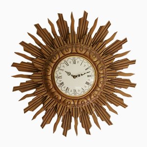 Giltwood Sunburst Wall Clock from Stijlklokkenfabriek C.J.H. Sens en Zonen, 1960s