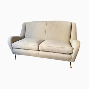 Italienisches Vintage Sofa mit Gepolsterten Sitzen und Messingfüßen, 1950er