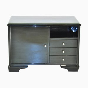 Art Deco High Gloss Black Commode with Large Door