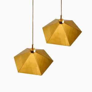 Belgian Brass Umbrella Shaped Pendant Lamps, 1970s, Set of 2