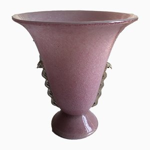 Lámpara de mesa de granito rosa de cristal de Murano de Ferro Toso Barovier, años 30