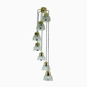 Mid-Century Brass Cascade Chandelier with Petal Shaped Glass Shades, 1960s