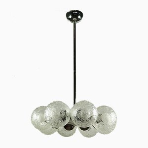 Large Vintage Glass & Chrome Ceiling Lamp