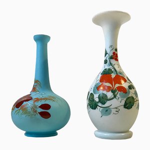 Antique Danish Satin Opaline Glass Vases from Fyns Glasværk, 1900s, Set of 2