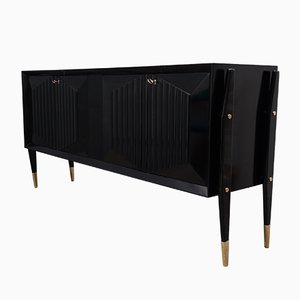 Mid-Century Brass and Black Wood Sideboard, 1950s