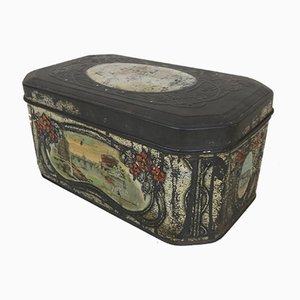 Caja para latas italiana antigua decorada con vistas panorámicas de Roma