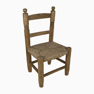 Children's Chair in Wood and Straw, England, 1900s