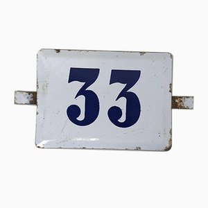 Nummer 33 Schild in weißer und blauer Emaille, 1970er