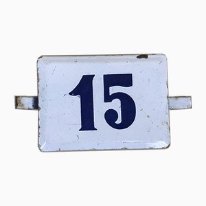 Nummer 15 Schild in weißer und blauer Emaille, 1970er