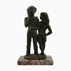 Escultura de pareja sueca joven de bronce con base de mármol de Eric Demuth