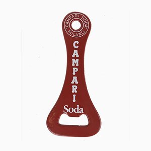 Apribottiglie pubblicitarie Campari Soda in metallo rosso, Italia, anni '70