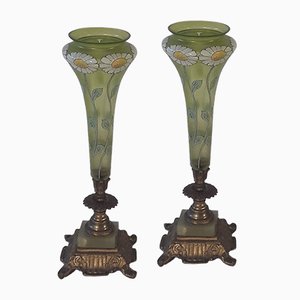 Mid-Century Painted Glass Vases, Set of 2