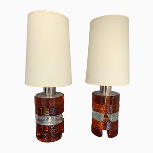 Italienische Vintage Pressglas & Metall Tischlampen von Biancardi & Jordan Arte, 2er Set