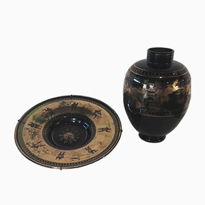 Grüngoldenes Vintage Teller & Vasen Set von Salieri für Venini, 2er Set