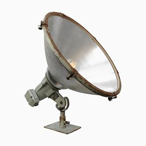 Industrielle Vintage Vintage Stehlampe aus grauem Metall Klarglas