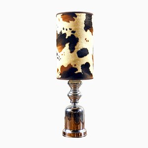 Table Lamp with Cow Skin Effect Shade, 1970s
