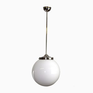 Vintage Bauhaus Style Opaline Glass Globe Ceiling Lamp, 1950s