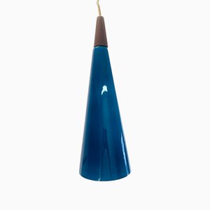 Blaue Mid-Century Trompeten Deckenlampe von Fog & Mørup, 1960er