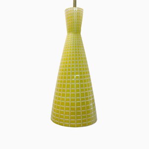 Mid-Century Diabolo Deckenlampe aus gelbem Glas von Aloys Gangkofner für Peill & Putzler, 1950er