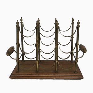 Brass and Wood Bottle Rack, 1960s
