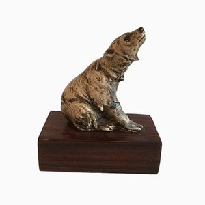 Orso in ceramica su base in legno, inizio XX secolo