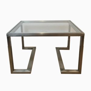 French Brushed Steel Side Tables, 1970s, Set of 2
