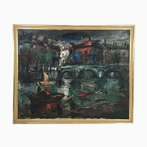 Abstraktes mehrfarbiges Gemälde, 1960er, Öl auf Leinwand, gerahmt