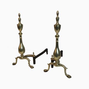 19th Century Neo-Gothic Bronze and Wrought Iron Andirons, France, Set of 2