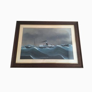 Ss Evangeline, A Ship on the Sea, 1950s, Watercolor, Framed