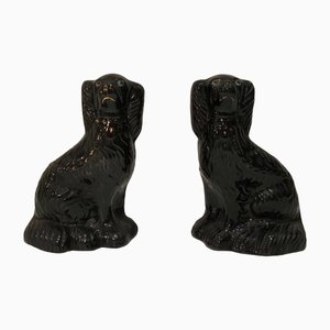 Figurines de Chien King-Charles Staffordshire Noir, 1880s, Set de 2