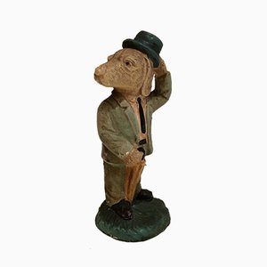 Anthropomorphic Plaster Figure Representing a Dog With Hat and Umbrella, 1940s