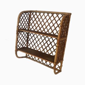 French Rattan Wall Shelf Attributed to Audoux Minet, 1950s