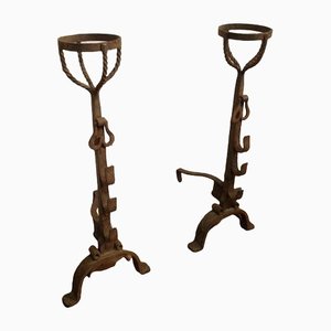 French Wrought Iron Andirons, 1900s, Set of 2