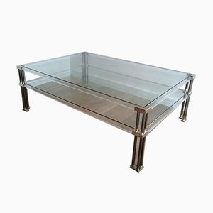 Grande Table Basse Moderniste en Chrome et Verre Acrylique, France, 1970s