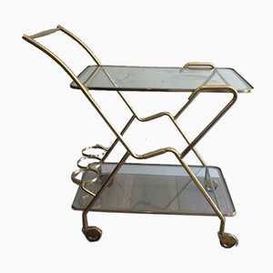 Italian Brass and Engraved Glass Drinks Trolley, 1950s