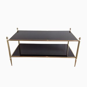 Neo-Classical Bronze Coffee Table with Finials and Lacquered Glass Tops from Maison Bagués, 1940s