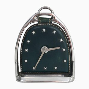 Uhr aus Leder und Chrom, Jacques Adnet zugeschrieben, Frankreich, 1950er