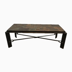 Steel and Iron Coffee Table with Lava Stone Top, 1940s
