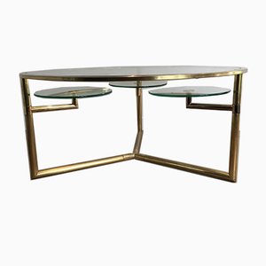 Gilt Coffee Table with Removable Glass Shelves, 1970s