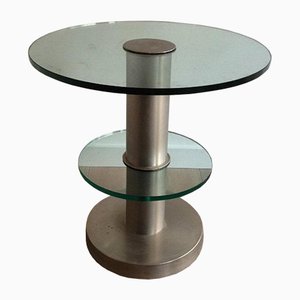 Runder Beistelltisch aus gebürstetem Metall & Glas, 1960er