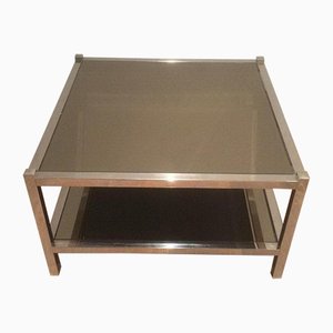 Tavolini in metallo cromato e bronzo, anni '70, set di 2