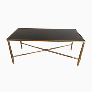Brass Coffee Table with Black Lacquered Top attributed to Maison Jansen, 1940s