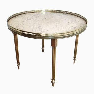 Small Round Solid Brass Occasionable Table with Marble Top, 1960s