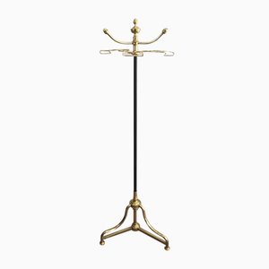 Tall French Black Lacquered & Brass Coat & Hat Rack, 1900s